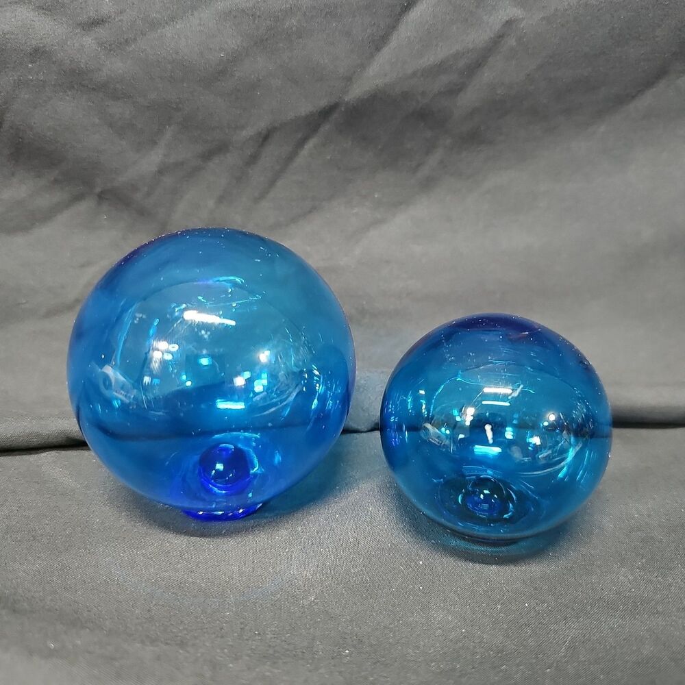 Vintage Hand Blown Cobalt Blue Glass Float Spheres Decorative Art Glass